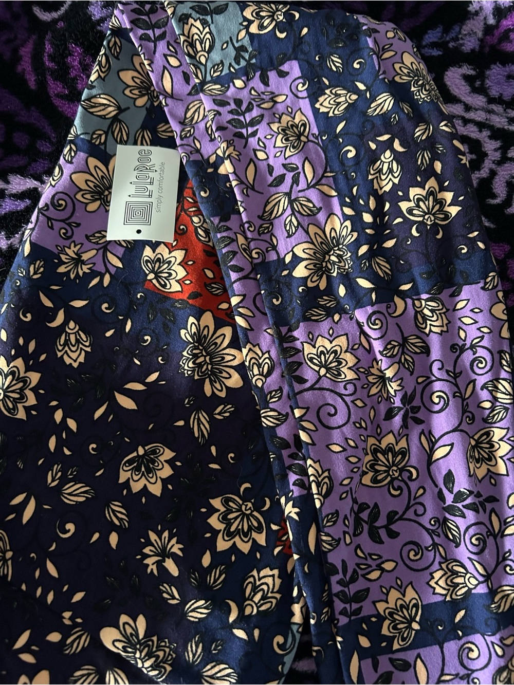 LuLaRoe Floral Leggings TC Purple, Navy & Cream Soft new